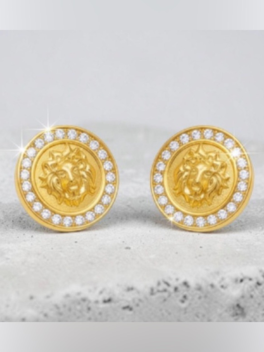 Vintage-Inspired Polychrome Lion Medallion Earrings-14 Gold-Plated/5A Zirconia